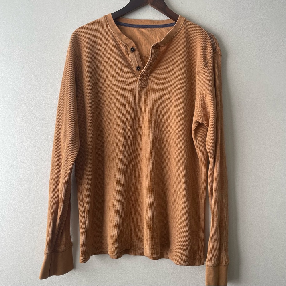 VTG Waffle Knit Henley Men's M Deep Yellow 90s Gorpcore